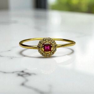 NWT Gold-Plated Sterling Silver Ring w/Pink & Clear CZ, Size 7